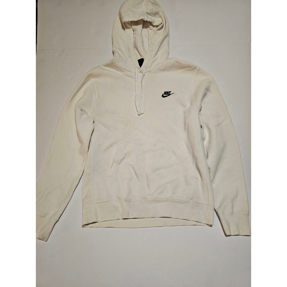 Nike Sportswear Club Fleece Hoodie Mens Small White Black Swoosh BV2654-100